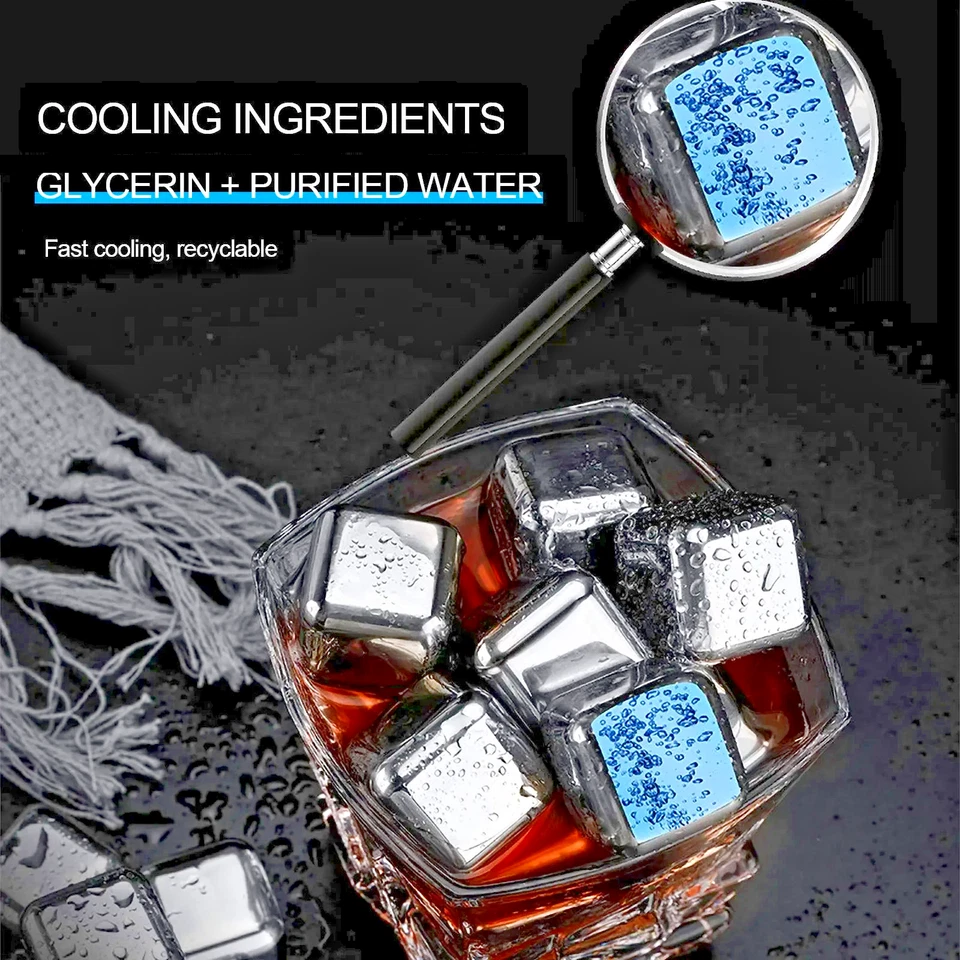 Whiskey Reusable Stainless Steel Ice Cubes – Metal Chilling Rocks for Whisky, - Image 3 of 4