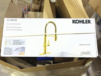 KOHLER Clarus Semi-Pro Pull Down Sprayer Kitchen Faucet in Brushed Moderne Brass
