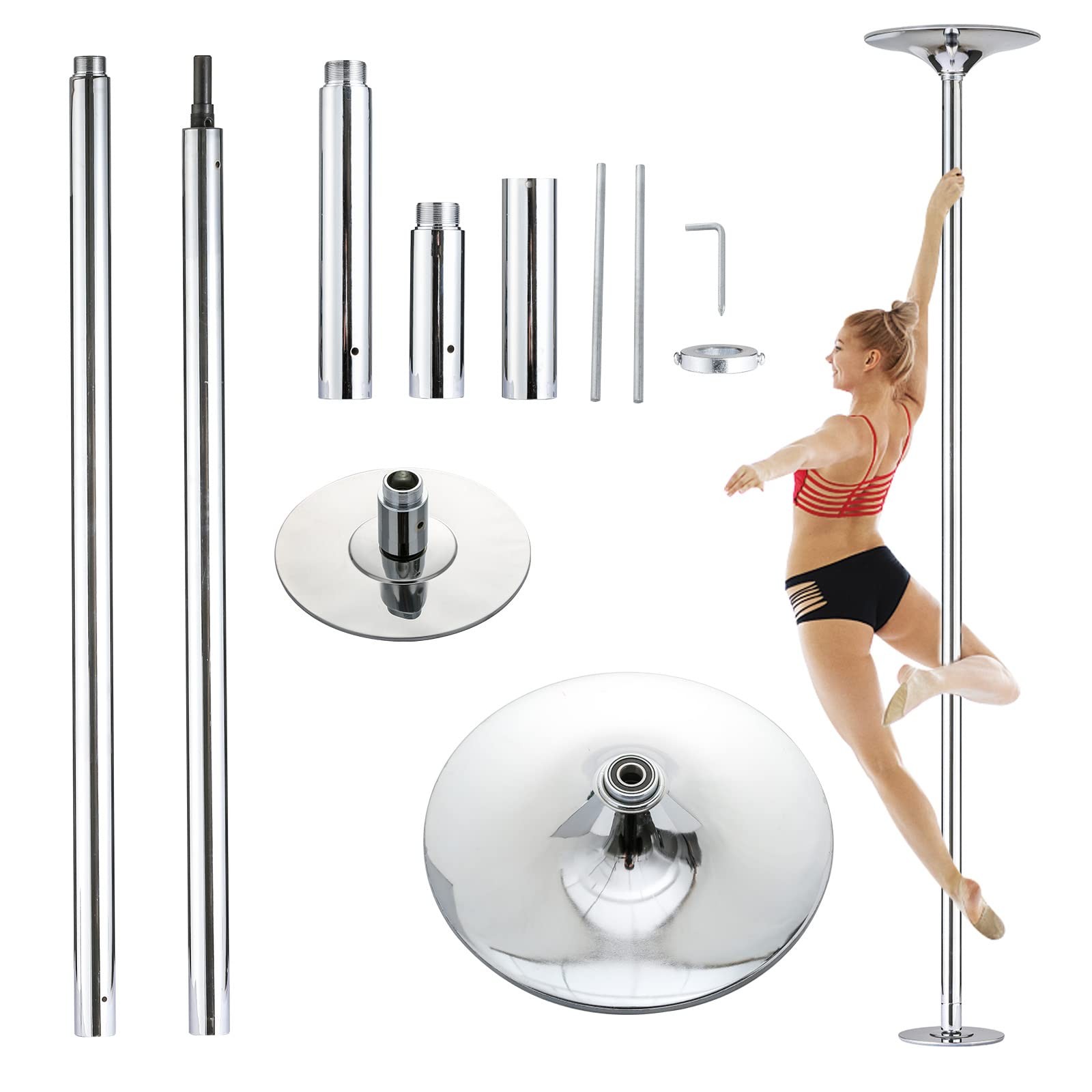 UMEKEN 45mm Spinning Static Dance Pole Portable Removable Adjustable Dancing Pol