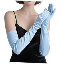 Women Long Gloves with Satin Elbow Length for 1920s Opera Tea Party Baby Blue