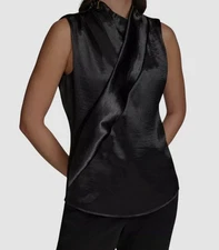Donna Karan New York Women's Black Sleeveless Faux-Wrap Mock Blouse Top Size L