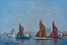 William Burns Signed Original C20th Oil Painting Thames Sailing Barges Landscape