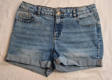 Wonder Nation Blue Denim Jean Cuffed Shorts 5 pocket Girls Size 14 28 Waist 