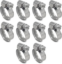 10 Pack SAE Size 6 Stainless Steel Hose Clamps Adjustable 1/2 to 7/8 inch