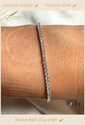 Round Natural Diamond Gift for Mom Tennis Bracelet 14k White Gold Wedding GIFT
