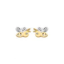 14K Gold Bee Earrings Solid Yellow Gold CZ Stud Hypoallergenic Gift