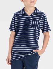 Cat & Jack Boys Short Sleeve Terry Cloth Collar Shirt Navy White Stripe M 8 NEW