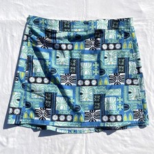 Ripskirt Hawaii Length 2 Wrap Skirt Womens XL Blue Green Tahitian Tapa Print