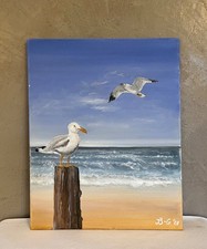 Bild Original Acryl Leinwand 40x50cm Meer Nordsee Möwe Strand Geschenk