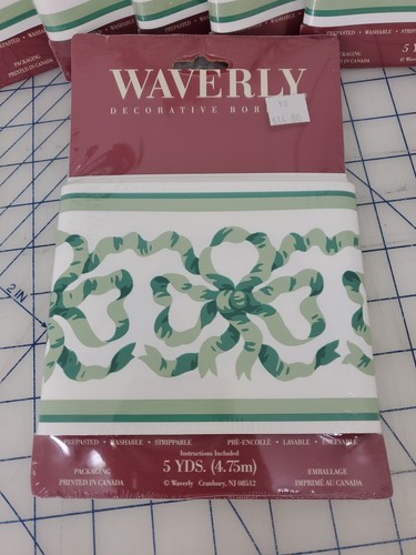 Waverly Decorative Borders prepasted wallpaper white GREEN BOWS bands 5yds 7 pks - Picture 2 of 5