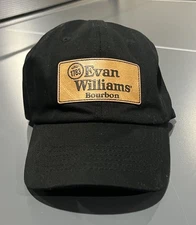 evan williams bourbon Men’s Black Hat Leather Strap Adjustable 
