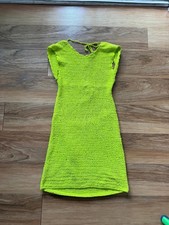 GANNI Open Back Crochet Mini Dress Lime Green Neon Scallop Size Small