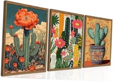 Framed Mexican Canvas Wall Art Set of 3 - Vintage Desert 16L" x 12W" Cactus