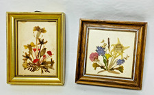 2 VTG Dried Pressed Flowers Handmade Miniature Picture Frame Austria Switzerland