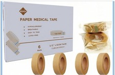 Hypoallergenic Soft Paper Medical Tape, 1/2inchX10.94Yards 6Rolls ,