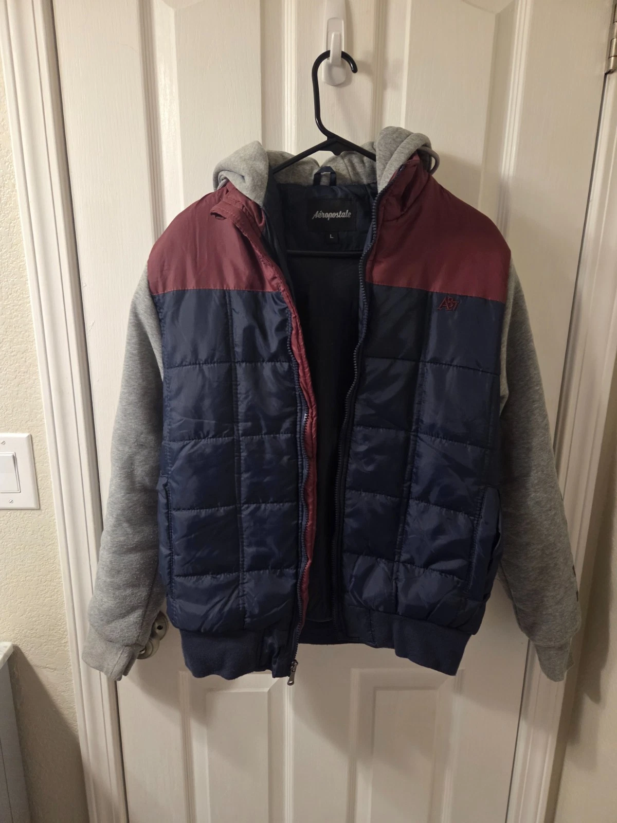Aéropostale Puffer Lined Full Zip Hoodie Blue Large #S13