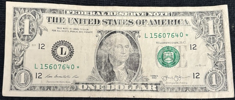 2013 San Francisco $1 Bill Star Note ⭐️ Stuck Digit Gas Pump Error Note