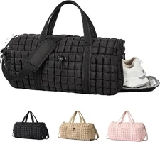 CLUCI Quilted Duffel Bag for Women, Large Puffer Duffle Weekender Black 