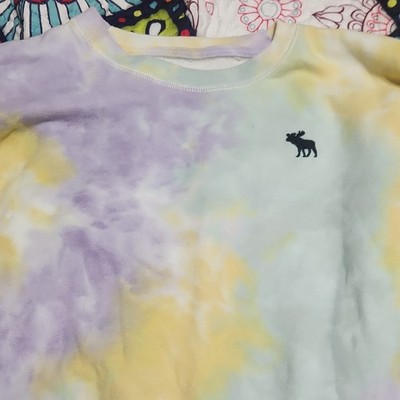Abercrombie Kids Tie-Dye Fleece Pullover Sweatshirt Yellow Purple 15/16