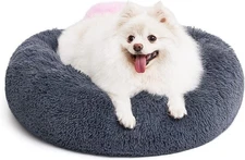 Donut Plush Pet Dog Cat Bed Fluffy Soft Warm Calming Bed Sleeping Kennel Nest