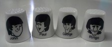 Set of 4 The Beatles Cartoon Collectible Porcelain Thimbles