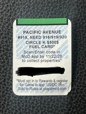 2026 McDonald's Monopoly Game Piece Not Used PACIFIC AVE