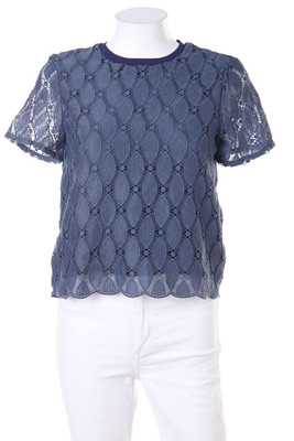 MANGO SUIT Shortsleeve Blouse Lace S = XS grey blue