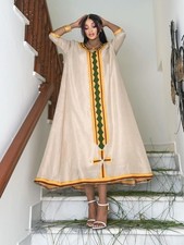 Handmade Ethiopian Dress with Gold & Green Embroidery – Elegant and Timeless  