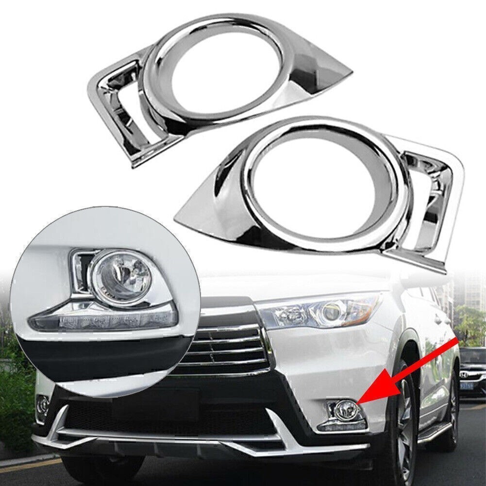 ABS Chrome Front Fog Light Lamp Cover Trim Fit For Toyota Highlander 2014-2016