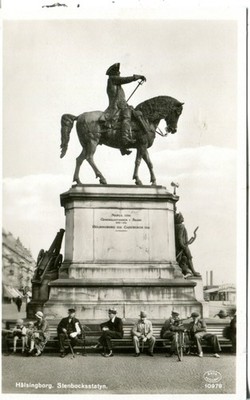 Schweden Helsingborg Stenbock-Statue & Menschen Alte Foto Postkarte