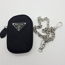 Prada Milano Re Nylon Mini Pouch Black Chain Strap Keychain Bag