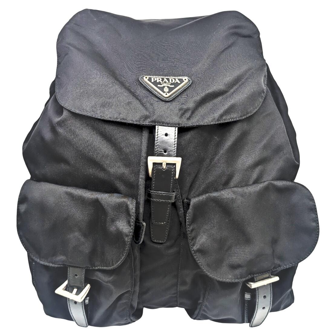 Used Prada Nylon Backpack Black Triangular Plate … - image 1