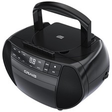 Portable Top-Loading CD Boombox with AM/FM Radio  Cassette Player in Black