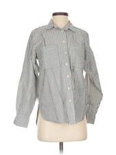 Ann Taylor LOFT Women Silver Long Sleeve Button-Down Shirt XS