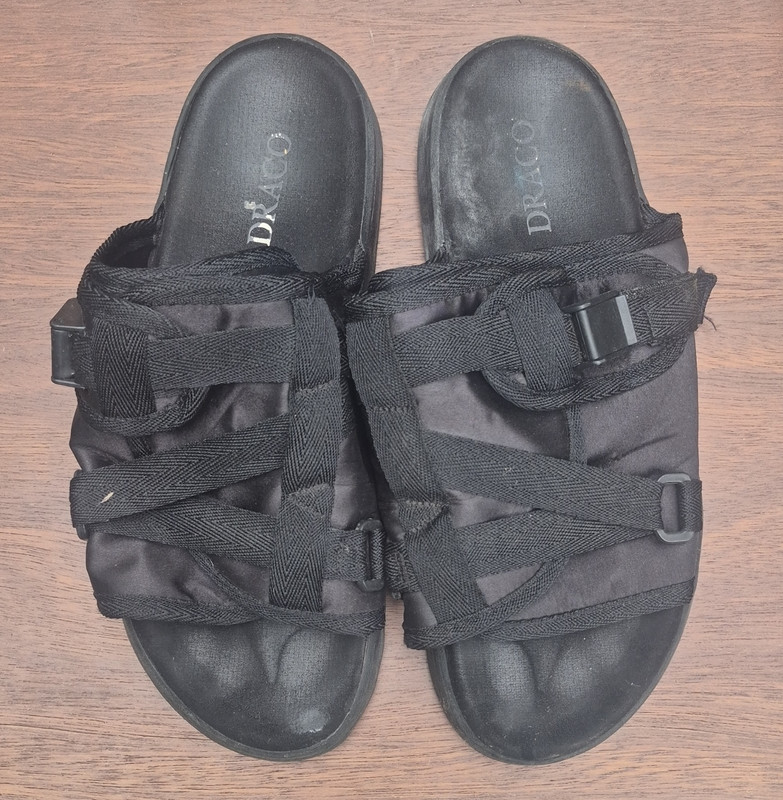 DRACO Men's Black Adjustable Slide Sandals Buckle Logo Synthetic US 11-12