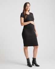 Quince Tencel Jersey Maternity Ruched Dress Black Basic Sleeved M