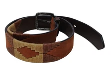 Gaucho Brown Leather Belt 80 cm Sz 31 Embroidered Western Tribal w/Buckle #D26B