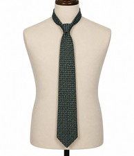 Herm s Paris Silk Tie Navy Blue Green Geometric Pattern Heavy Silk NWT France