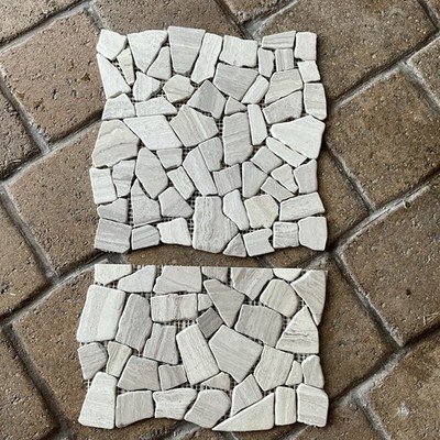 White Wood Limestone Mosaic Pebble Stone Tile Mesh Mounted. 1.5 Sq Ft