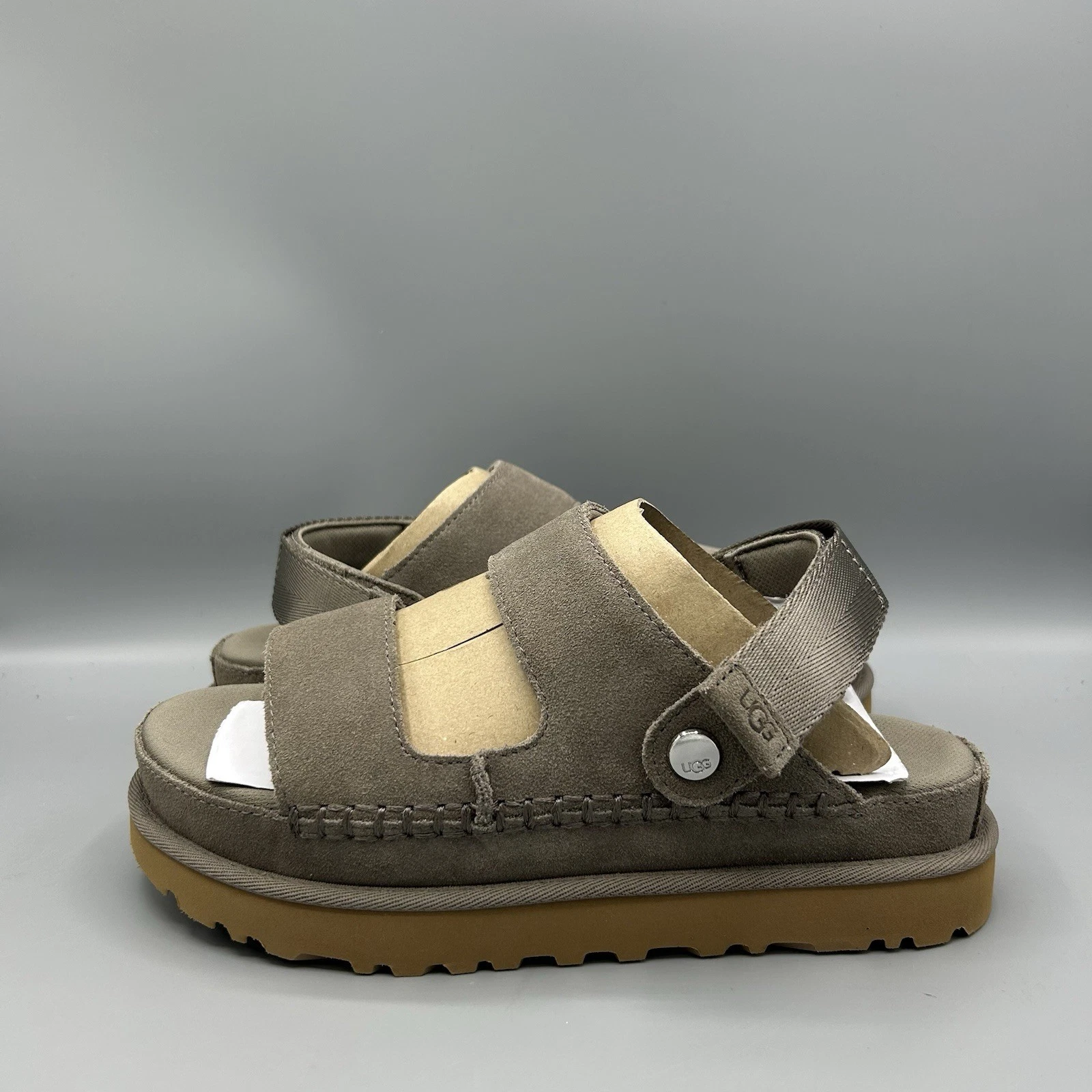 Sandali UGG Goldens Glide grigio scamosciato cinturino tacco regolabile UK 6 EU 39 US 8