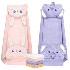 6 PC Toddler Hooded Bath Towel Set for Boy Girl 0-5 YR - Thick Absorbent, 2 PCS