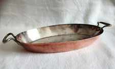 Rare Copper Roast/Gratin Dish Bi-metal Silver, Gaillard 28cm