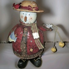 Vintage Rustic Metal Snowman Votive Candle Holder Christmas Winter Decor 11.5"