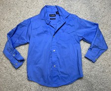 Chaps Stretch Boys 6 Long Sleeve Button Down Dress Shirt Blue Chest Pocket