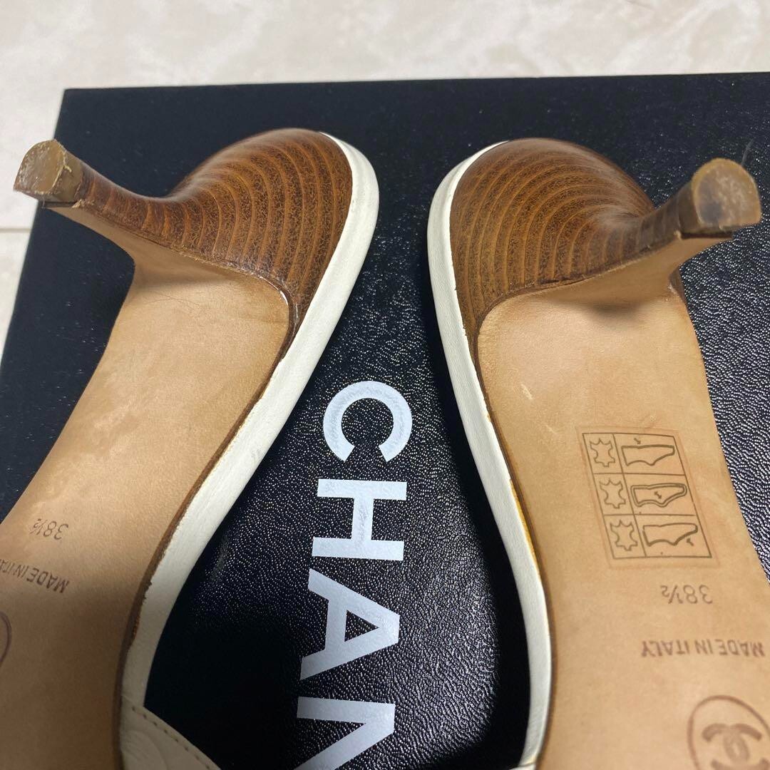 CHANEL Embossing Camellia COCO Heel Sandals Mules Pumps