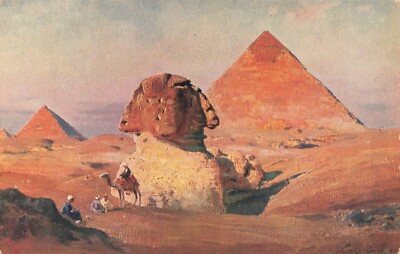 1910 Cairo Egypt , evening near Great Sphinx original Print Photo Signed 