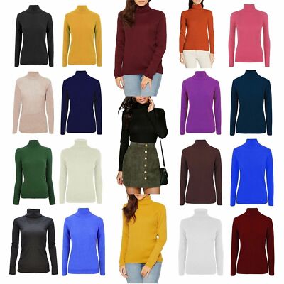 DAMEN HOHER ROLLKRAGEN POLOKRAGEN STRICK GERIPPT PULLOVER PULLI OBERTEIL UK ÜBERGRÖSSE