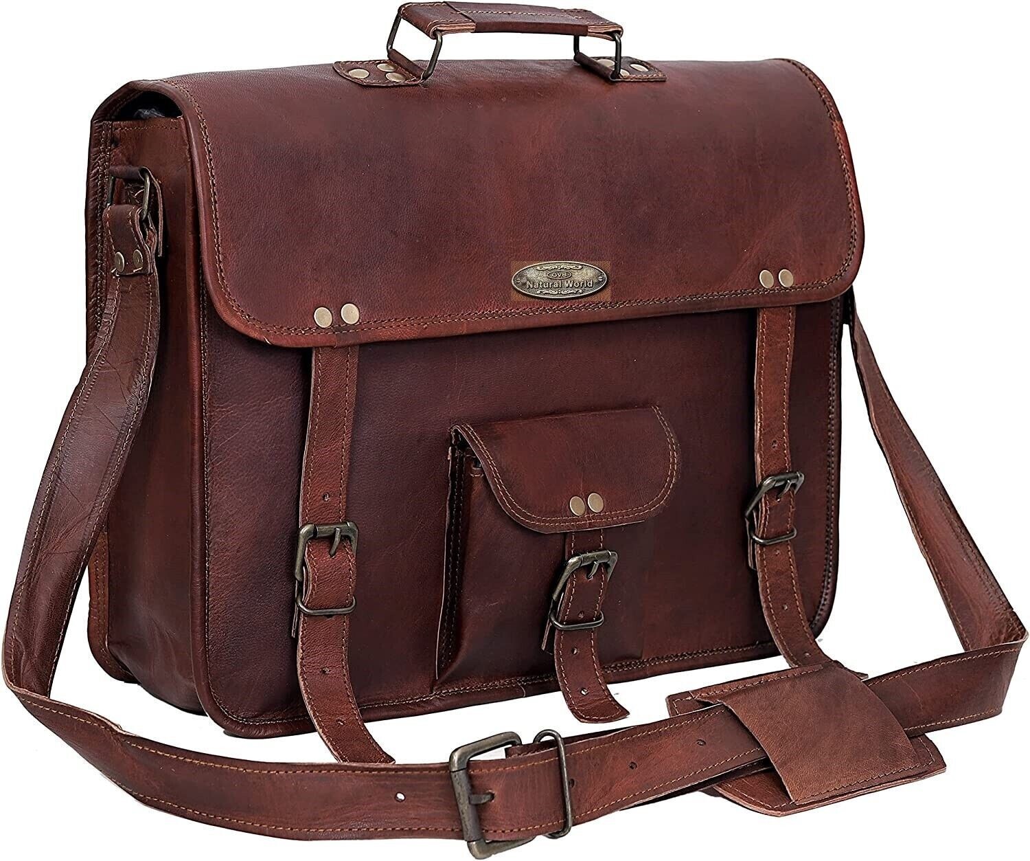 15''Vintage Leather Messenger Man Laptop Briefcase Bag Satchel Gift For Men's