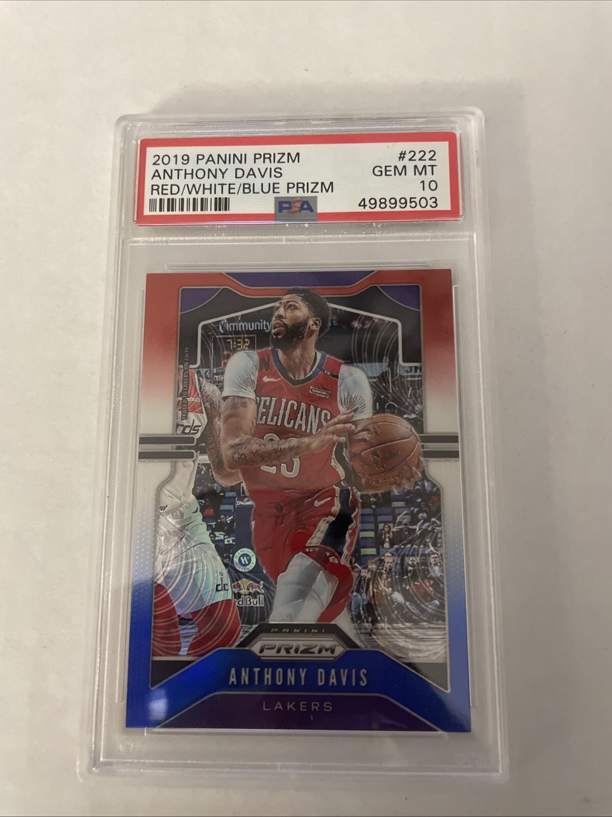 Anthony Davis 2019 Panini Prizm Red White Blue #222 PSA 10
