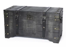 New Vintiquewise Distressed Black Medium Wooden Storage Trunk, QI003332